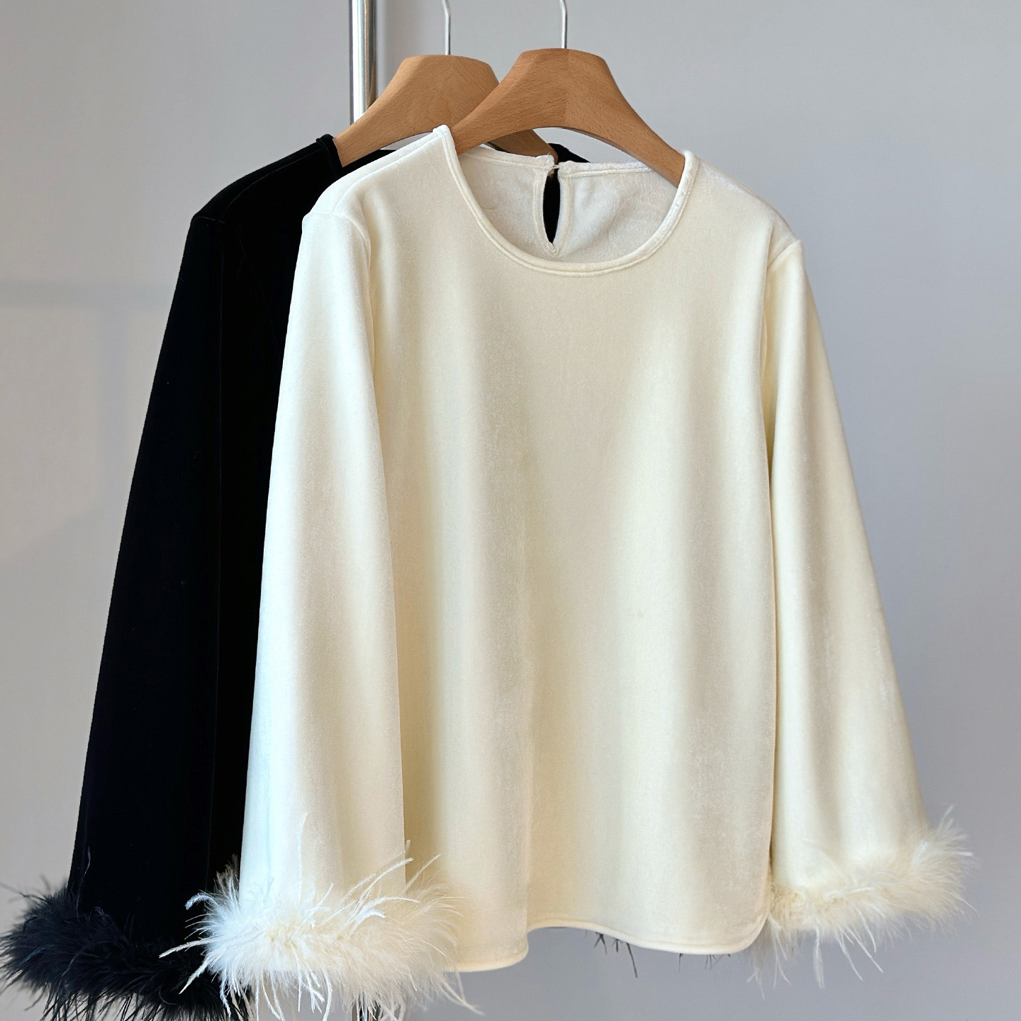 新中式国风丝绒圆领上衣