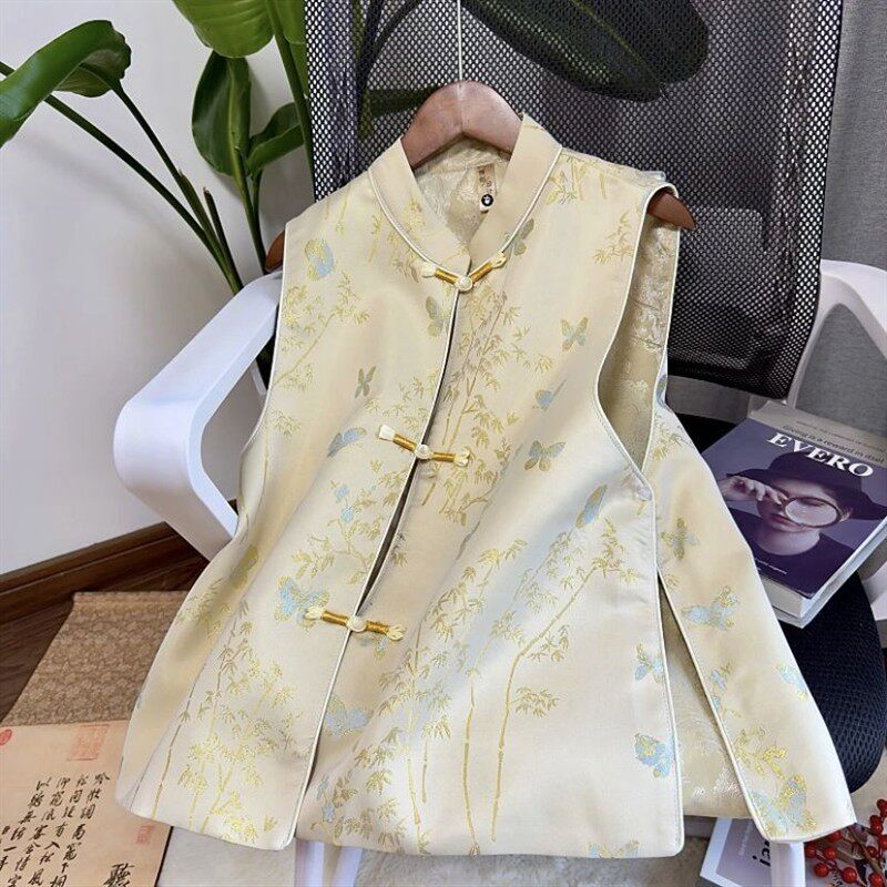 2026年新国风刺绣马甲春秋款时尚气质无袖新中式提花年轻气质上