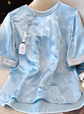 爆款新中式唐装中国风女装短袖上衣2025夏独特别致超好看高端衬衫