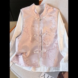 复古提花轻奢改良旗袍马夹女2025春装 新中式 国风粉色马甲新款