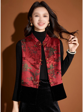 新中式国风红色马甲女2026新款秋冬洋气妈马夹坎肩唐装背心可外穿