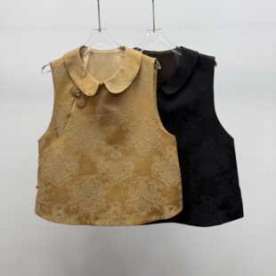 2025秋季新中式国风时尚提花娃娃领马甲女高级感轻奢宽松显瘦上衣