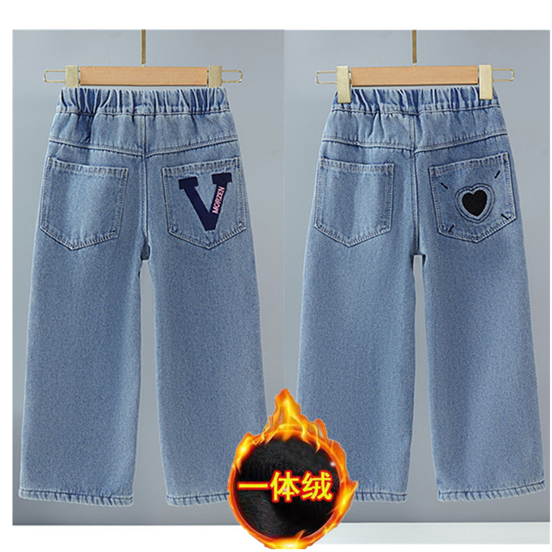 女童直筒字母冬季一体绒加厚新款