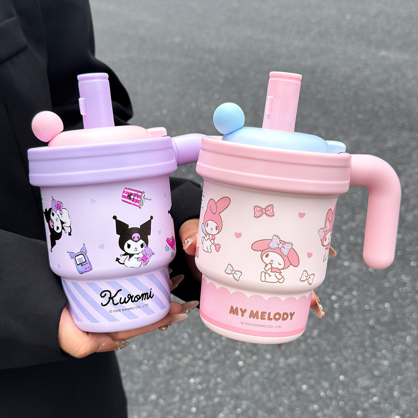 三丽鸥保温杯女生可爱高颜值咖啡吸管水杯大容量便携桌面手柄杯子