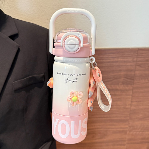 保温杯女生新款2025双饮吸管杯子