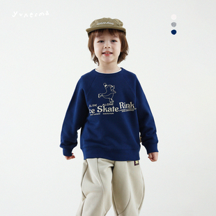 宝宝冬季新款日系植绒印花卫衣允儿妈男童纯棉上衣男孩个性套头衫