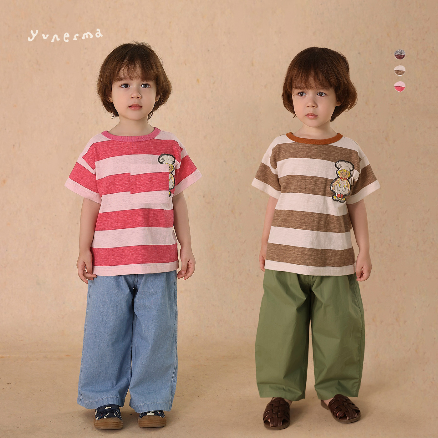 允儿妈男童日系立体条纹短袖T恤