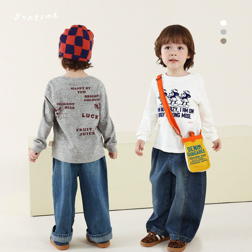 允儿妈男童秋季日系植绒印花长袖