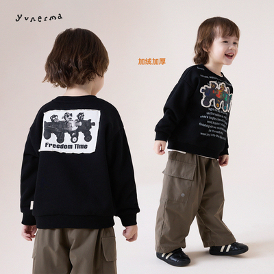 允儿妈男童冬季加绒印花套头卫衣