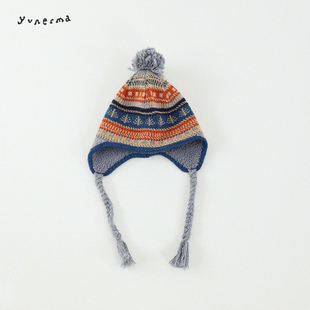 宝宝冬季绵羊毛混纺加绒针织帽允儿妈男童加厚护耳帽儿童毛线帽子
