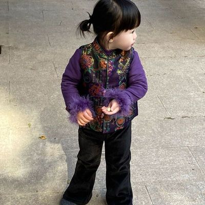 2025冬季新款童装 新中式旗袍上衣 儿童提花立领夹棉旗袍上衣马甲