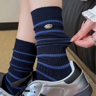 袜子 堆堆ins韩系风egg好看 藏青色袜子女款 蝴蝶结饰品花边秋个性