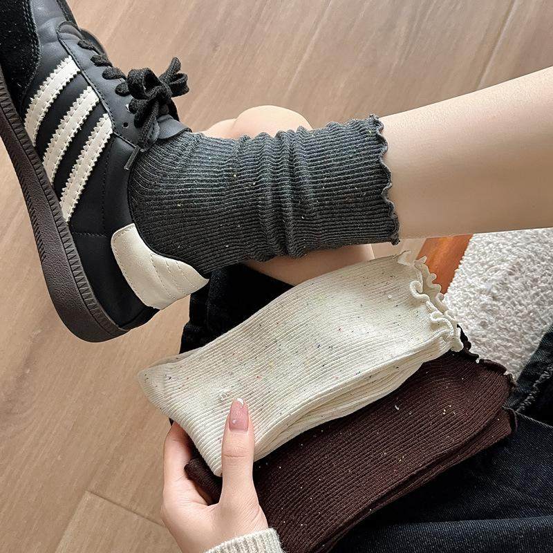 木耳点子纱袜子棉花边中筒堆堆袜