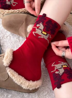 本命年红袜子女纯棉立马发财暴富踩马年小人2026新款属马新年情侣