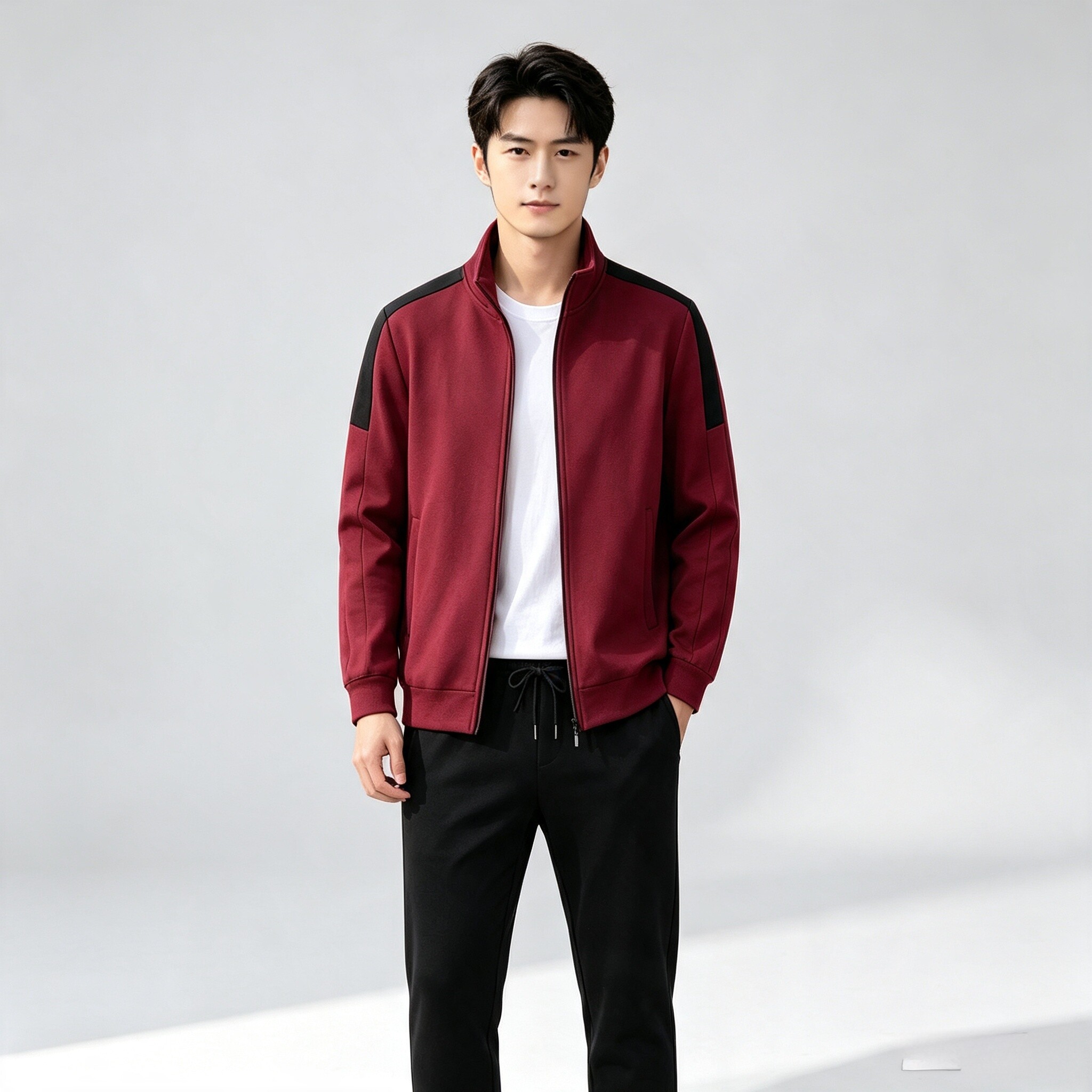 春秋季套装外套卫衣立领新款休闲百搭男士跑步运动服时尚两件套