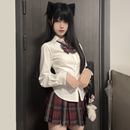 内搭上衣格裙套装 织野鹿JK制服正版 学院风修身 衬衫 原创收腰长短袖