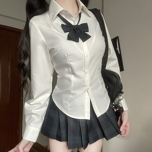 织野鹿jk制服收腰衬衫长短袖修身辣妹学院风内搭衬衣百褶裙套装