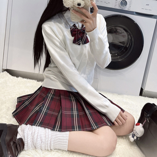 织野鹿【炎红格】jk原创正版校供感红色格子百褶裙学院风半身裙女