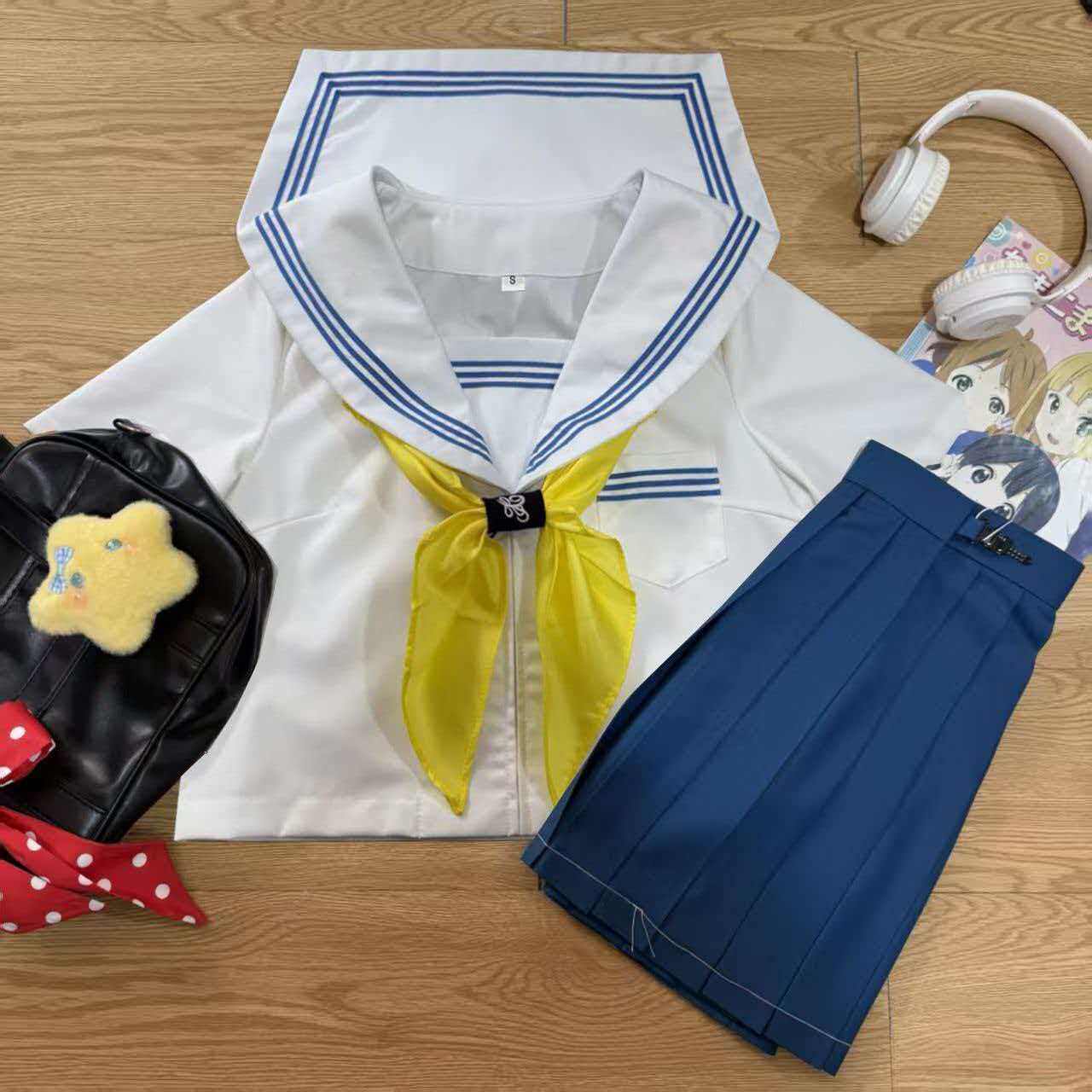 织野鹿jk制服套装原创水手服海军领学院风短袖白领蓝三本基础款