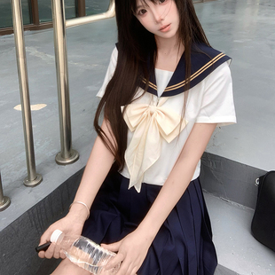 织野鹿jk原创正版基础款藏青二本水手服短袖日系学院风百褶裙套装