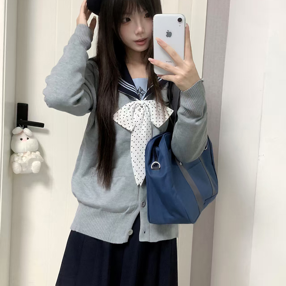 织野鹿原创jk水手服开衫叠穿套装