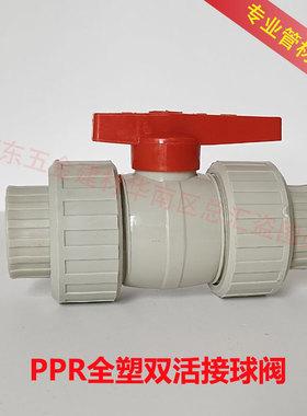 PPR全塑双活接球阀浅灰色双由令开关阀门热熔4分6分1寸20 25 32管