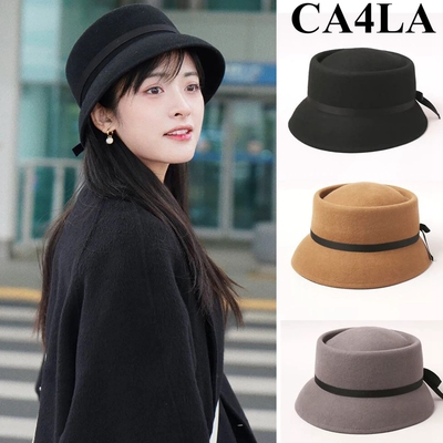 CA4LA日本新款羊毛赫本法式礼帽秋冬百搭防晒蝴蝶结渔夫帽女盆帽