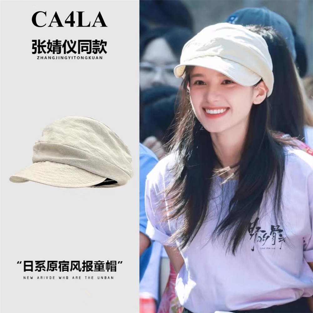 日本CA4LA新款张婧怡同款薄款透气水洗亚麻褶皱设计堆堆帽八角帽