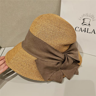 日本CA4LA新款防晒帽女可折叠遮阳草帽时尚蝴蝶结海边度假渔夫帽