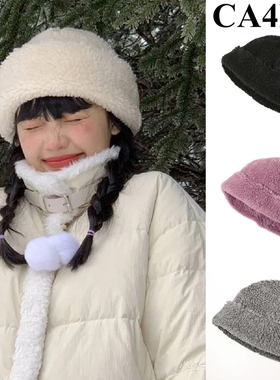 日本ca4la同款羊羔毛地主帽秋冬百搭保暖瓜皮帽女显脸小包头帽子