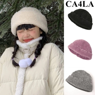 日本ca4la同款羊羔毛地主帽秋冬百搭保暖瓜皮帽女显脸小包头帽子