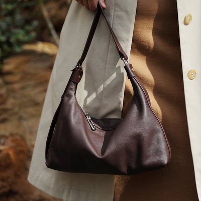 都市极简全粒面头层牛皮HOBO包