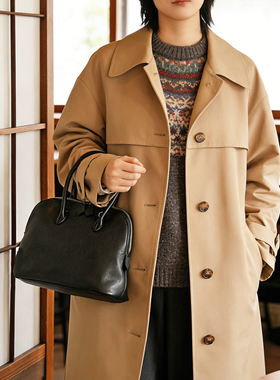 禾二HIR头层植鞣牛皮大容量手提单肩斜挎文艺通勤真皮保龄球包