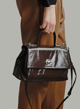 禾二HIR复古头层牛皮锁扣手提包单肩斜挎小众高级感油蜡真皮婚包