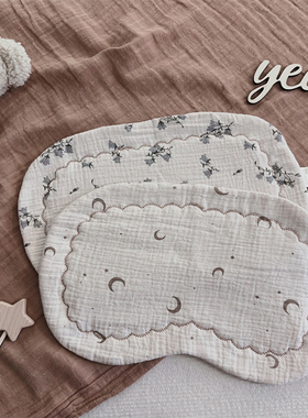 婴儿纱布平枕宝宝枕头0-24个月新生儿柔软零高度防吐奶拍嗝云片枕