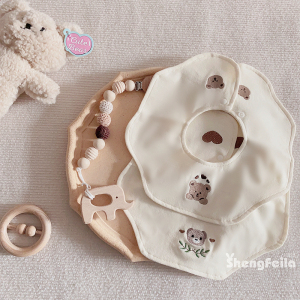 韩国ins360度可旋转口水兜纯棉小熊防吐奶婴儿口水巾儿童兔子围兜