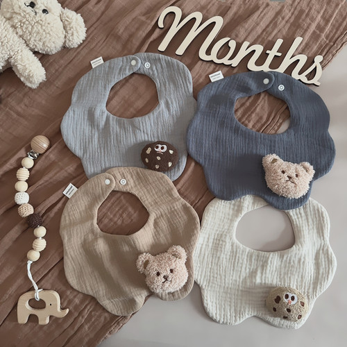 出口日本纯棉纱布玩偶小围嘴