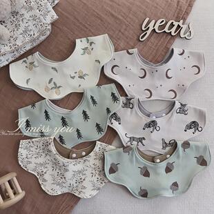 ins韩国双面婴儿纯棉花瓣旋转围嘴树叶360度超柔纯色了假领口水巾