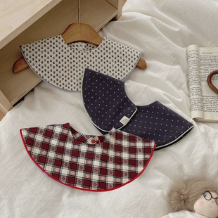 日系圆形纯棉婴儿围嘴红色圣诞格子花瓣韩国学院明星同款口水巾男