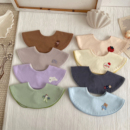 woyoo韩版明星同款婴儿纯棉纯色卡通刺绣装饰圆形旋转口水巾围嘴