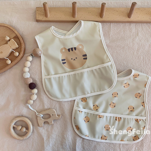 ins韩系夏季 防水围兜婴儿辅食吃饭饭兜免洗卡通动物食饭兜 薄款