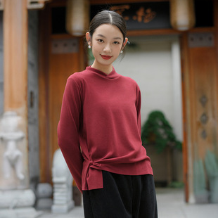 春秋款 女百搭软糯保暖上衣 轻中式 立领小众别致复古盘扣德绒打底衫