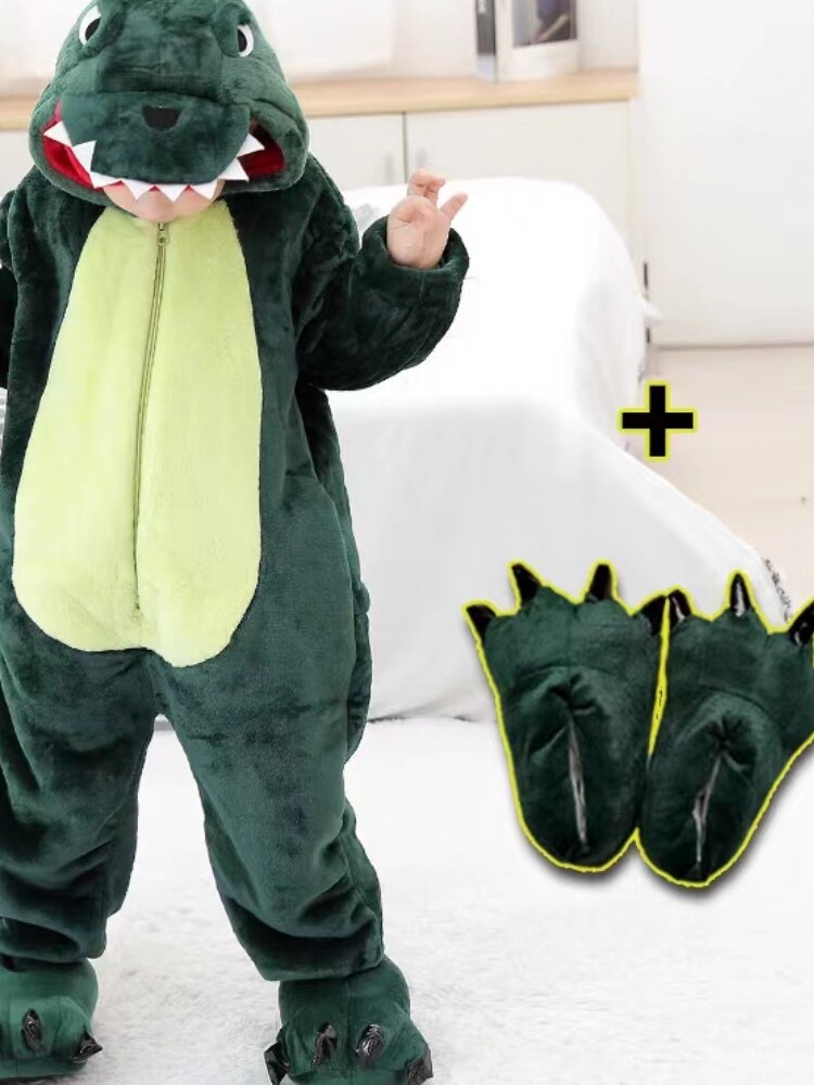 DINOSAUR CLOTHES ONE-PIECE PAJAMAS CHILDRENS AUTUMN AND WINTER CHILDRENS FLANNEL BOY BABY ANIMAL CARTOON GIRL TYRANNOSAURUS REX