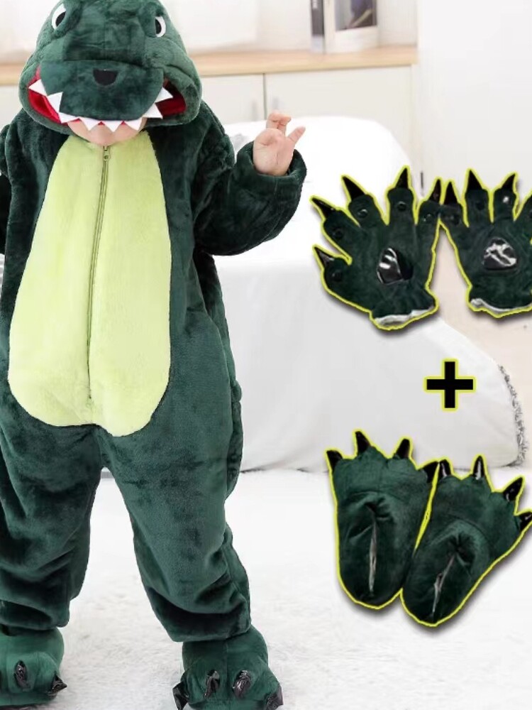 DINOSAUR CLOTHES ONE-PIECE PAJAMAS CHILDRENS AUTUMN AND WINTER CHILDRENS FLANNEL BOY BABY ANIMAL CARTOON GIRL TYRANNOSAURUS REX