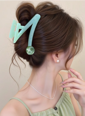 气质小众绿字母Z字形抓夹女大号高级感后脑勺发量多气质发夹头饰