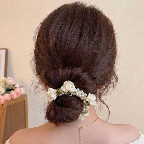 春季韩系超仙花朵珍珠发圈女新款