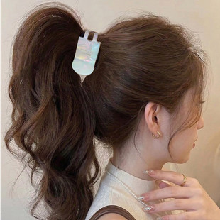 韩版简约字母斑纹晕染抓夹女小众气质鲨鱼夹公主头发饰后脑勺夹子