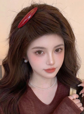 红色醋酸长椭圆发夹女生倒插梳简约气质边夹头饰精致显脸小发卡