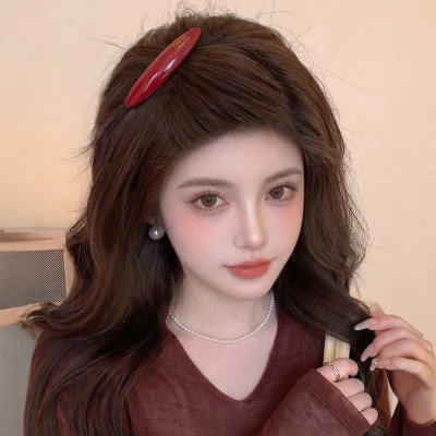 红色醋酸长椭圆倒插梳发夹显脸小