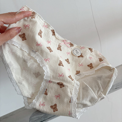 新款舒适小熊波点蝴蝶结无痕内裤A类纯棉低腰性感三角裤少女生